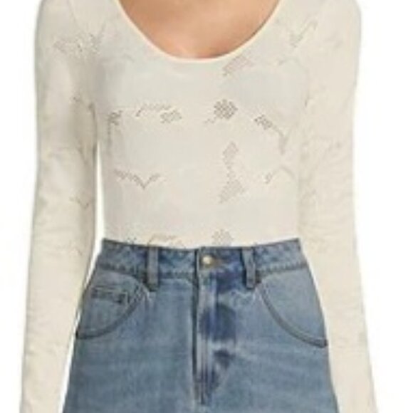 C&V Chelsea & Violet Ivory Knit Long Sleeve Texture Bodysuit SZ M/L‎ - NWT - Picture 3 of 7